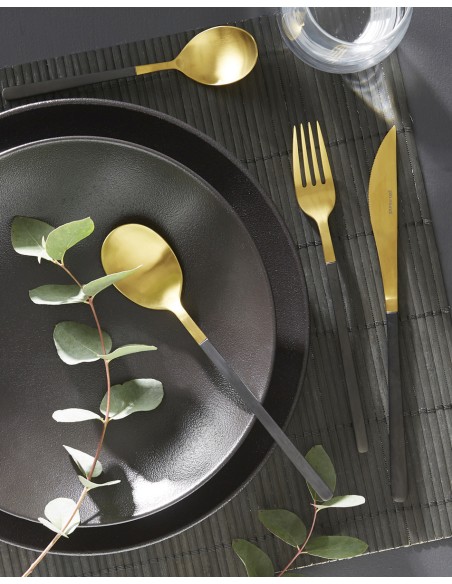 Tenedor de mesa oro acero inoxidable 18/0 20,1 cm Aroma Oro Pvd Negro Pro.mundi