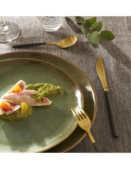 Cuchillo de mesa monobloque dentado oro 22,7 cm Aroma Oro Pvd Negro Pro.mundi