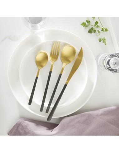 Cuchillo de mesa monobloque dentado oro 22,7 cm Aroma Oro Pvd Negro Pro.mundi