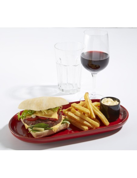 Plato para hamburguesa ovalado rojo gres esmaltado 29x14 cm Gres Couleur Pro.mundi