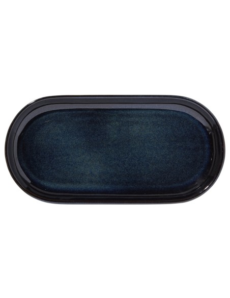 Plato para hamburguesa rectangular azul gres esmaltado 29x14 cm Gres Couleur Pro.mundi