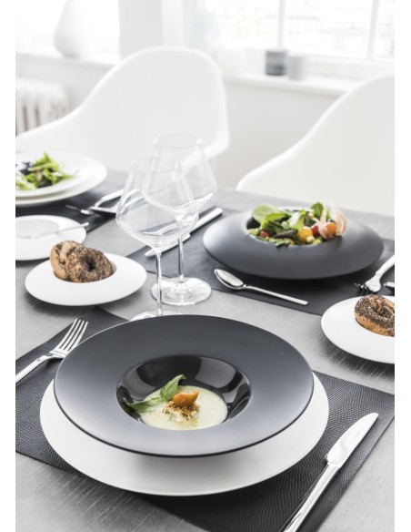 Plato llano redondo negro gres esmaltado Ø 28 cm Chic & Mat Pro.mundi