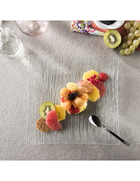 Plato Llano Cuadrado Transparente Vidrio Templado 12,8X12,8 Cm Veloutee Pro.mundi