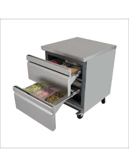 Refrigerated Table with 2 Drawers and Wheels Uc27 2D | Pilsa