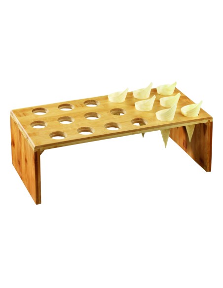 Expositor alto para conos de pino y vasitos de degustación de bambú 46 cm x 14 cm Pro.mundi