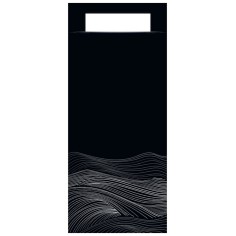 Portacubiertos negro papel 20x10 cm Waves Pro.mundi (50 unidades)