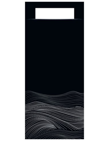 Portacubiertos negro papel 20x10 cm Waves Pro.mundi (50 unidades)