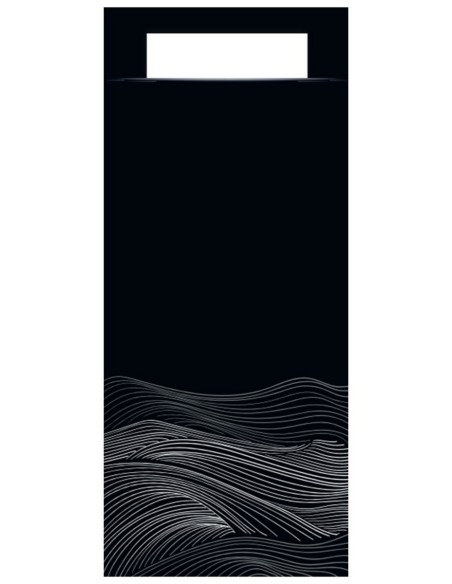 Portacubiertos negro papel 20x10 cm Waves Pro.mundi (50 unidades)