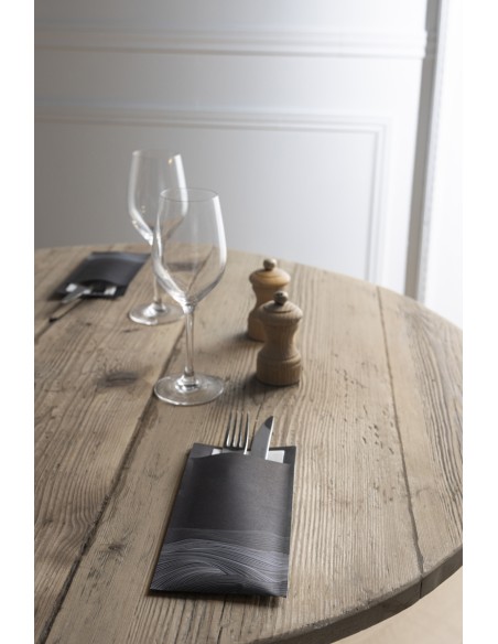 Portacubiertos negro papel 20x10 cm Waves Pro.mundi (50 unidades)