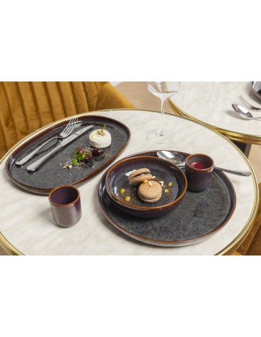 Plato Llano Redondo Marrón Azul Gres Esmaltado Ø 28 Cm Amber Accolade