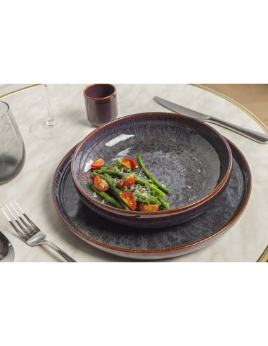 Plato Hondo Redondo Marrón Azul Gres Esmaltado Ø 22 Cm Amber Accolade