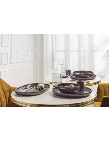 Plato Llano Redondo Marrón Azul Gres Esmaltado Ø 17 Cm Amber Accolade