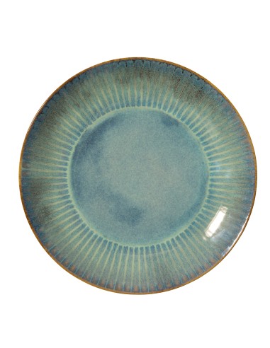 Plato Llano Tipo Coupe Redondo Azul Verde Gres Esmaltado Ø 27 Cm Lotus Accolade