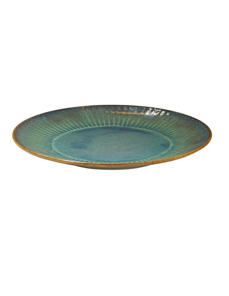 Plato Llano Tipo Coupe Redondo Azul Verde Gres Esmaltado Ø 27 Cm Lotus Accolade