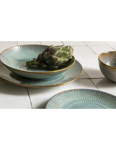 Plato Llano Tipo Coupe Redondo Azul Verde Gres Esmaltado Ø 27 Cm Lotus Accolade