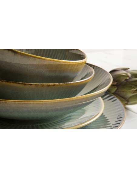 Plato Llano Tipo Coupe Redondo Azul Verde Gres Esmaltado Ø 27 Cm Lotus Accolade