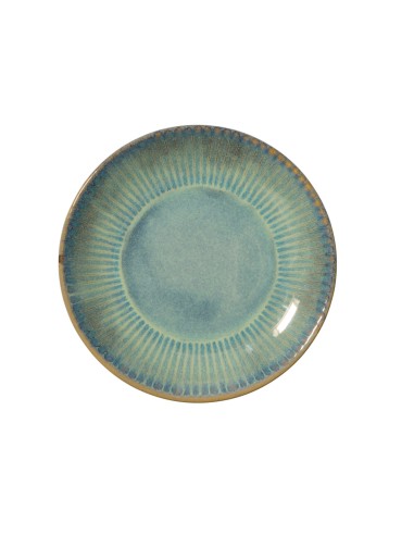 Plato Llano Tipo Coupe Redondo Azul Verde Gres Esmaltado Ø 21 Cm Lotus Accolade