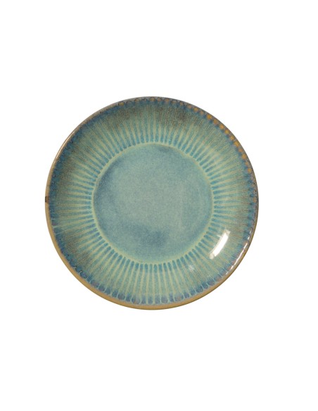 Plato Llano Tipo Coupe Redondo Azul Verde Gres Esmaltado Ø 21 Cm Lotus Accolade