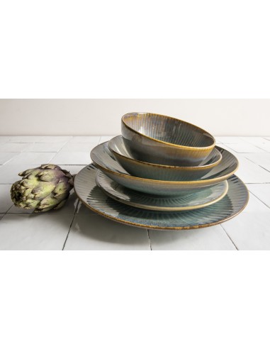 Plato Llano Tipo Coupe Redondo Azul Verde Gres Esmaltado Ø 21 Cm Lotus Accolade