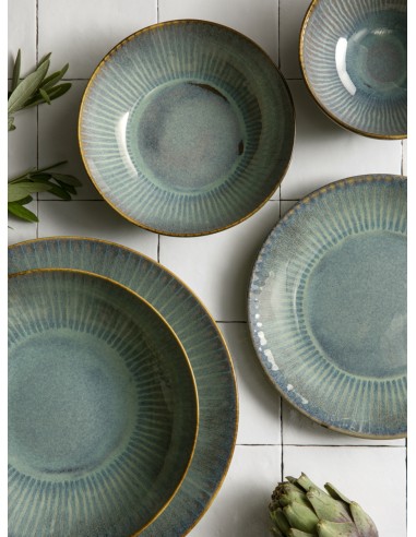 Plato Llano Tipo Coupe Redondo Azul Verde Gres Esmaltado Ø 21 Cm Lotus Accolade