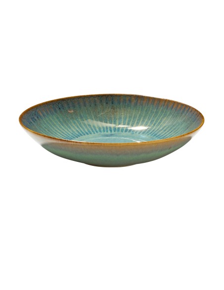 Plato Hondo Tipo Coupe Redondo Azul Verde Gres Esmaltado Ø 22 Cm Lotus Accolade