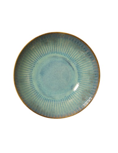 Plato Hondo Tipo Coupe Redondo Azul Verde Gres Esmaltado Ø 22 Cm Lotus Accolade