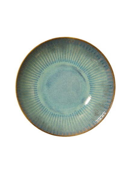 Plato Hondo Tipo Coupe Redondo Azul Verde Gres Esmaltado Ø 22 Cm Lotus Accolade