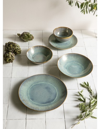 Plato Hondo Tipo Coupe Redondo Azul Verde Gres Esmaltado Ø 22 Cm Lotus Accolade