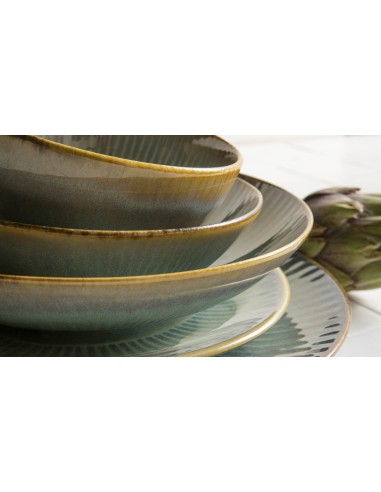 Plato Hondo Tipo Coupe Redondo Azul Verde Gres Esmaltado Ø 22 Cm Lotus Accolade