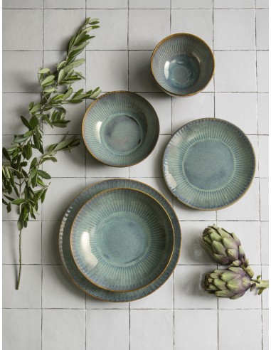 Plato Hondo Tipo Coupe Redondo Azul Verde Gres Esmaltado Ø 22 Cm Lotus Accolade