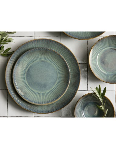 Plato Hondo Tipo Coupe Redondo Azul Verde Gres Esmaltado Ø 22 Cm Lotus Accolade