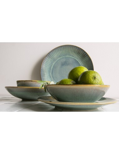 Plato Hondo Tipo Coupe Redondo Azul Verde Gres Esmaltado Ø 17 Cm Lotus Accolade