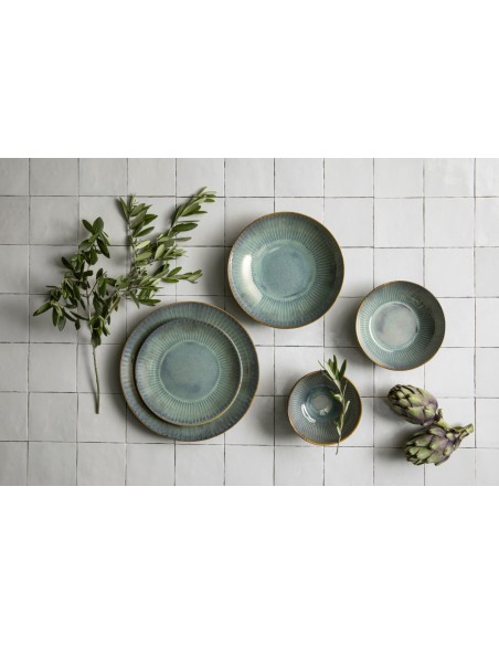 Bol Redondo Azul Verde Gres Esmaltado Ø 14 Cm Lotus Accolade