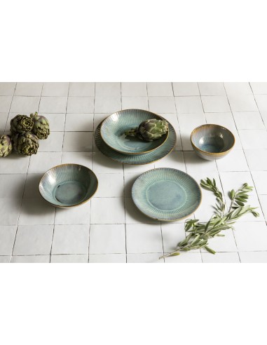 Bol Redondo Azul Verde Gres Esmaltado Ø 14 Cm Lotus Accolade