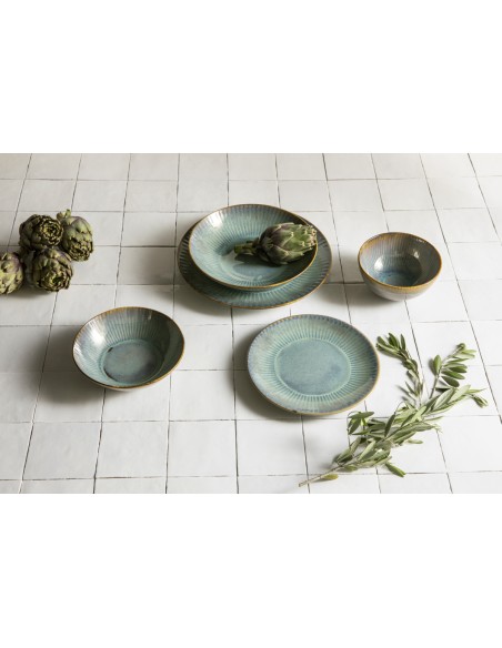 Bol Redondo Azul Verde Gres Esmaltado Ø 14 Cm Lotus Accolade