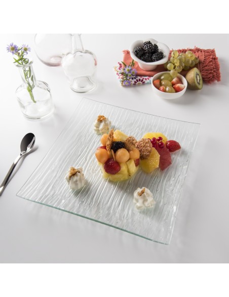 Plato Llano Cuadrado Transparente Vidrio Templado 19,5X19,5 Cm Veloutee Pro.mundi